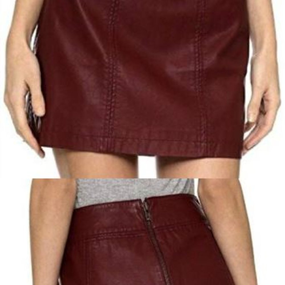 Free People Burgundy Faux Leather Mini Skirt